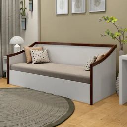 Durian Francis Modern Frosty White & Brown Solid Wood Sofa Cum Bed Walnut Finish-35