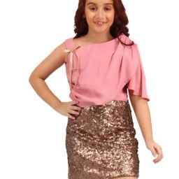 Cutecumber Girls Peach Embellished Party Dress-image-96