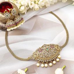 Rubans Ruby Pink & Emerald Green Cubic Zirconia Necklace & Earring Sets-picture-12