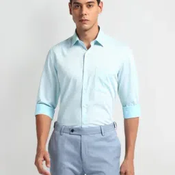 Arrow Blue Cotton Regular Fit Self Pattern Shirt-picture-5