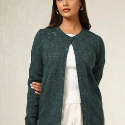 Soch Green Acrylic Regular Fit Crochet Shrug-picture-29