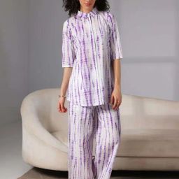 Libas Purple Cotton Printed Shirt & Pyjama Set-image-26