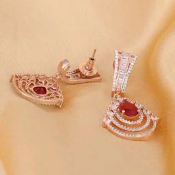Saraf RS Jewellery Ruby danglers earrings AD studded Rose gold-30