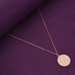 Kai Jewel Sterling Silver Rose Gold Minimalistic Sagittarius Zodiac Engraved Disc Chain Necklace-image-42