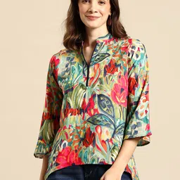 DARVI Floral Print Mandarin Collar Top-picture-17