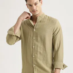 Blu MNKY Men Smart Fit Solid Mandarin Collar Casual Shirt-picture-8