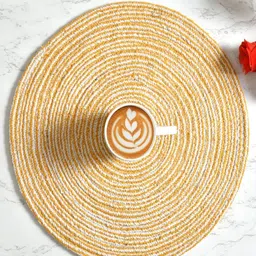 Aura 6-Pcs Yellow & White Spiral Round Cotton Table Placemats-7