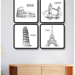 Livin'luxe White & Black Set of 4 Piece MDF Other Wall Paintings-picture-49