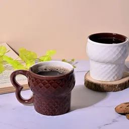 Storepedia Brown & White Solid Ceramic Matte Cups Set of Cups and Mugs-21