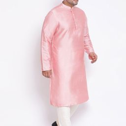 KISAH PLUS Men Peach-Coloured & White Solid Kurta with Churidar image 2