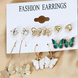 TheVineGirl Combo of 6 Pair Gold Plated Heart Stone Stud And Butterfly Earrings-image-40