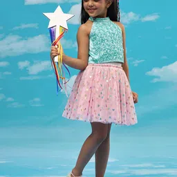 LIL DRAMA Girls Textured Sleeveless Top With Skirt-image-35