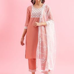 KALINI Women Embroidered Regular Sequinned Kurta with Trousers & With Dupatta-11