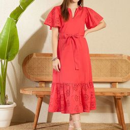Chemistry Women Self Design Solid V-Neck A-line Midi Dress-picture-18
