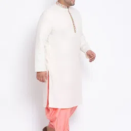 KISAH PLUS Men White & Peach-Coloured Solid Kurta with Dhoti Pants image 4
