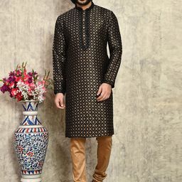 RANAK Geometric Woven Design Mandarin Collar Straight Kurta With Churidar-image-75