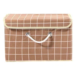 Kuber Industries Brown Checked Multipurpose Medium Storage Box With Lid & Handle image 4