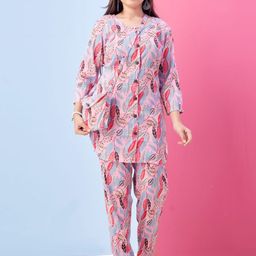 BAESD Girls Leaf Printed Round Neck Top With Trousers-20