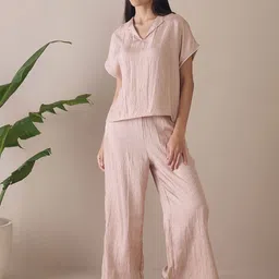 Sweet Dreams Women Lapel Collar Satin Top & Pyjamas-image-12