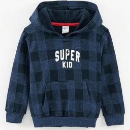 Simply Full Sleeves Checked Hoodie Text Print - Navy Blue-image-43