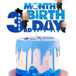 Zyozi Boss Baby 3rd Month Birthday Cake Topper for Baby Boy Blue-image-88