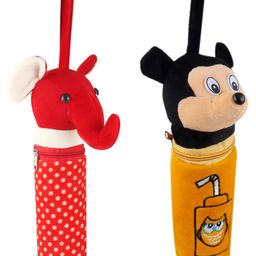 SS Impex Milk bottle cover Mickey/Elephant Soft Plush Stretchable Baby Feeding Bottle cover Combo Pack - Yellow & Red-image-80