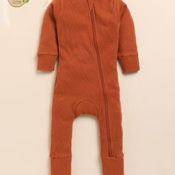 Cot & Candy Full Sleeves Ribbed  Zipper Romper - Brown-image-58