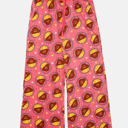Kiddopanti Cartoon Animal Face Printed Cotton Jersey Pajama - Coral Pink-image-13