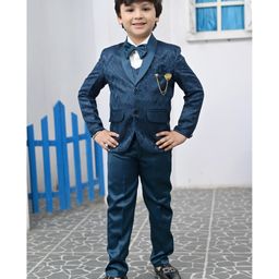 BT DEZINES Satin Full Sleeves Jacquard Weave Pattern Designed 5 Piece Shirt & Bottom Set - Metallic Blue-image-27