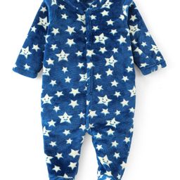 Babyhug Velour Knit Full Sleeves Winter Wear Sleep Suit With Stars Print - Navy-image-91