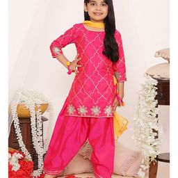 KID1 Silk Three Fourth Sleeves Gota Patti Embellished Kurta Salwar With Dupatta Set - Pink-image-53