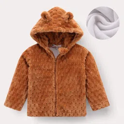 Kookie Kids Full Sleeves Solid Hooded Winter Jacket with Ears Applique - Brown-picture-45