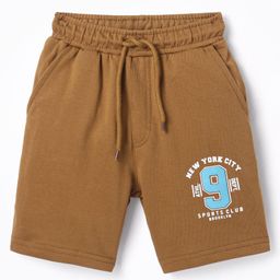 Taeko Single Jersey Knit Knee Length Shorts with Text Print - Light Brown-image-65