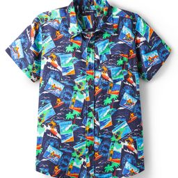 Pine Kids Viscose TWILL Woven Half Sleeves Shirt with Beach Theme Print - Navy Blue-image-94