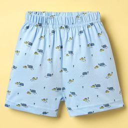 Ollypop Sinker Knit Above Knee Length Shorts With Vehicle Print - Light Blue-image-81