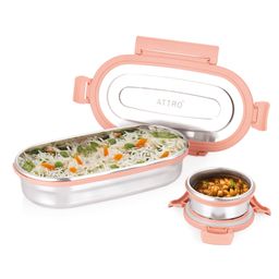 Attro Stainless Steel Lunch Box with Inner Container - Peach-image-32
