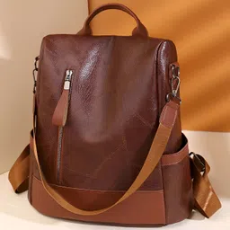 SYGA Women's Splicing Backpack, Texture Cross-Border Shoulder Bag (Brown)-picture-5