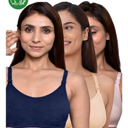 Inner Sense Organic Cotton Pack of 3 Knitted Solid Antimicrobial Women Feeding Bras - Multi Color-picture-24