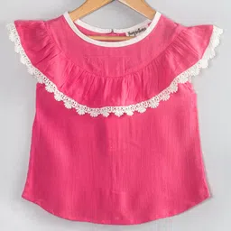 Hugsntugs Cotton Woven Sleeveless Lace Detailed Top - Pink-picture-8