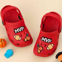 Yellow Bee Sports Themed Applique Detailed Perforated Slingback Clogs - Red-picture-15