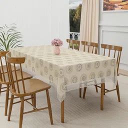 RUBOXA Cream-Coloured Floral Plastic 6-Seater Table Cover-image-18