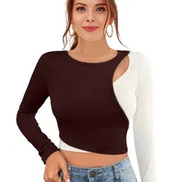 SS Sanket Synthetics Women Colourblocked Fitted Crop Top With Cut-Out Detailed-image-95