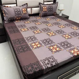 Pure Decor Passion Brown Ethnic Printed Cotton Queen Bedsheet Set 2.53 m x 2.28 m-11