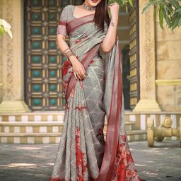 Anouk Rustic Floral Block Print Saree With Blouse Piece-34