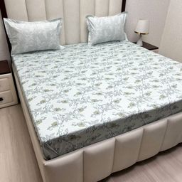 Pure Decor Green & White Floral 350 TC King Bedsheet with 2 Pillow Covers-image-9