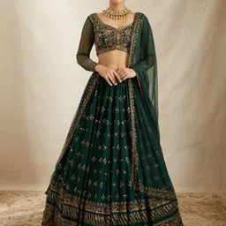 LADY SHOPI Embroidered Pure Chiffon Ready To Wear Lehenga & Unstitched Blouse With Dupatta-picture-27