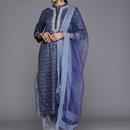 all about you Floral Printed Mandarin Collar Mirror Work Pure Cotton Kurta With Trouser-picture-50