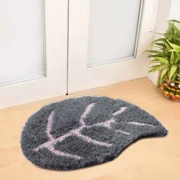 FABINALIV Grey & Pink Floral Leaf Shaped Anti-Skid Doormat-11