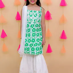 JUNITOS Girls Floral Printed Regular Pure Cotton Kurti with Sharara-picture-11
