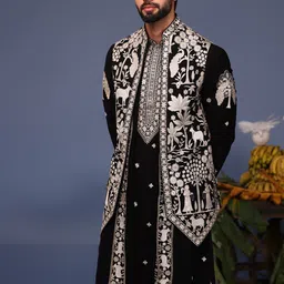 KALPRAAG Men Floral Embroidered Regular Sequinned Kurta with Trousers & With Dupatta image 3